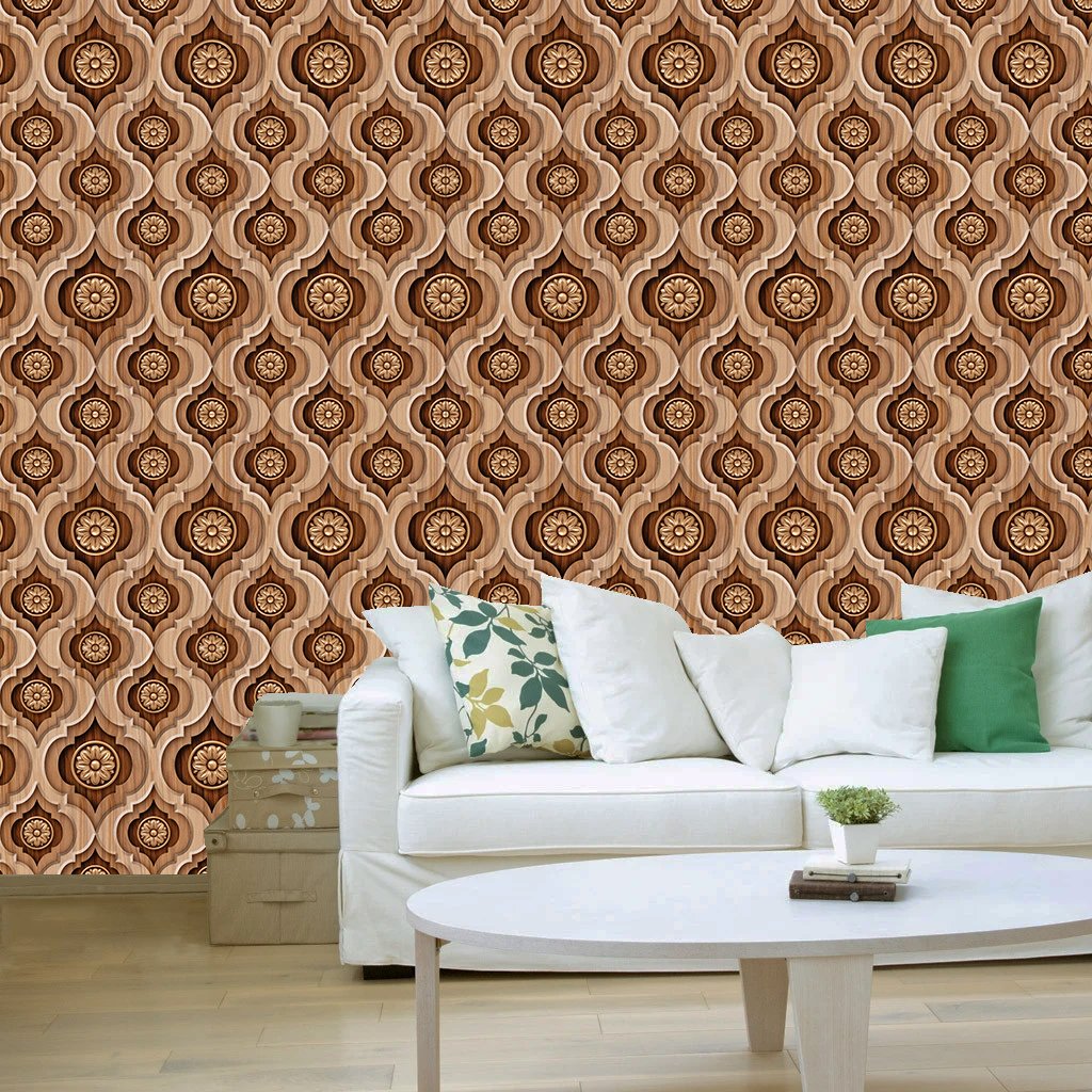 3D Seamless wooden carving tile PVC Wallpaper decorative masterpiece for home decor